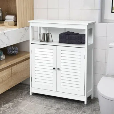 Hivvago Wood Freestanding Bathroom Storage Cabinet With Double Shutter Door-white