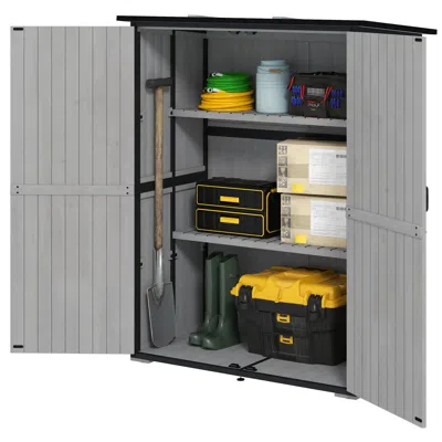 Hivvago Wood Garden Storage Shed With 2 Shelves In Gray