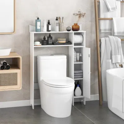 Hivvago Wood Over The Toilet Bathroom Space Saver With Paper Holder And Shelf-white