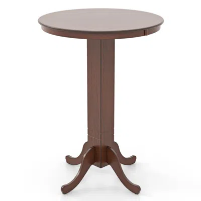 Hivvago Wood Pub Round Dining Table With Pedestal Base In Brown