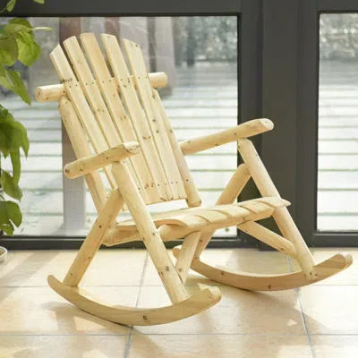 Hivvago Wood Single Porch Rocker Lounge Patio Rocking Chair In Neutral