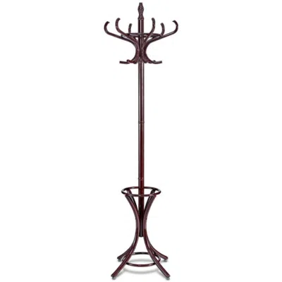 Hivvago Wood Standing Hat Coat Rack With Umbrella Stand-brown