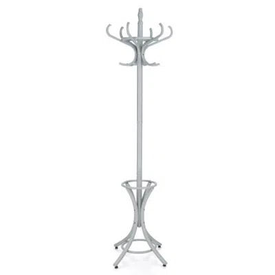 Hivvago Wood Standing Hat Coat Rack With Umbrella Stand-gray In White
