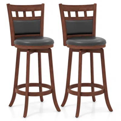 Hivvago Wood Swivel Bar Stools Set Of 2 With Faux Leather Upholstered Seat And Back-brown