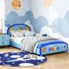 Hivvago Wood Upholstered Twin Bed Platform With Slat Support-blue