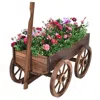 Hivvago Wood Wagon Planter Pot Stand With Wheels