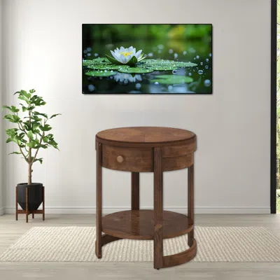 Hivvago Wooden 2-layer Accent Table With Drawer And Round Design For Bedroom Or Living Room In Brown