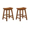 Hivvago Wooden 24" Counter Height Stool With Saddle Seat, Oak Brown, Set Of 2 In Brown