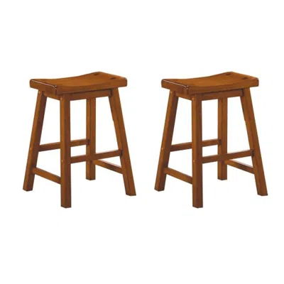 Hivvago Wooden 24" Counter Height Stool With Saddle Seat, Oak Brown, Set Of 2