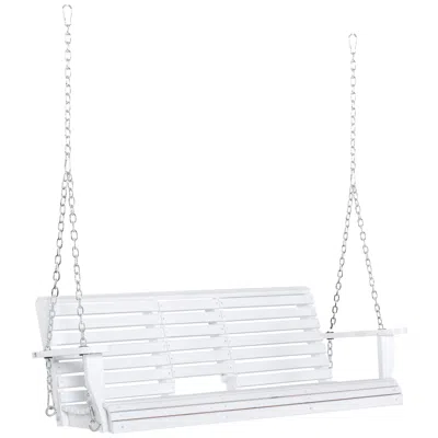 Hivvago Wooden 3-person Porch Swing With Chains And Cup Holders In White