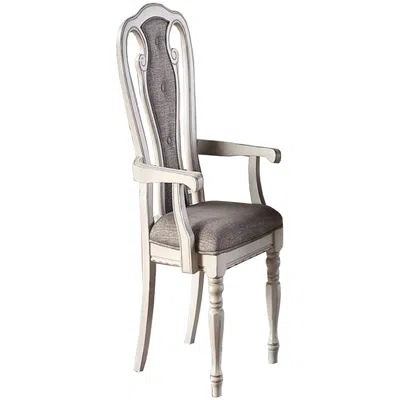 Hivvago Wooden Arm Chair With Button Tufted Back, Set Of 2, Cream And Gray
