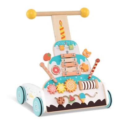 Hivvago Wooden Baby Walker With Adjustable Heights And Smooth Wheels-white