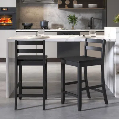 Hivvago Wooden Bar Stools Set Of 2 With Ergonomic Backrest And Footrest-black
