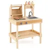 Hivvago Wooden Barbecue Grill Playset With Play Food And Open Shelves-natural