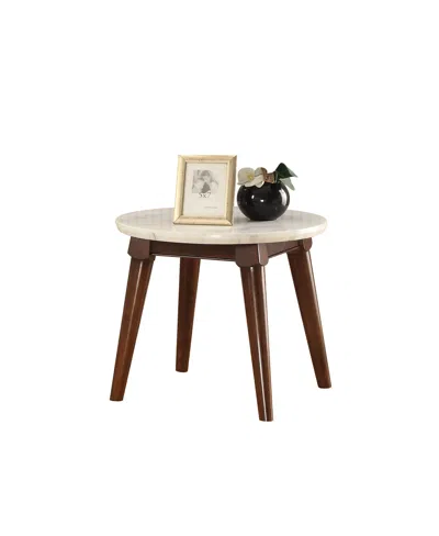 Hivvago Wooden Base End Table With Marble Top, Walnut Brown