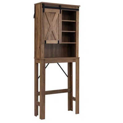 Hivvago Wooden Bathroom Storage Cabinet With Sliding Barn Door And 3-level Adjustable Shelves-rustic Brown