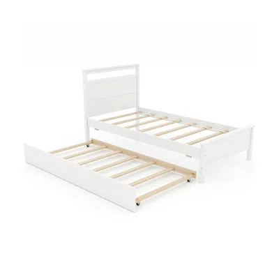 Hivvago Wooden Bed Frame With Trundle For Teens And Adults In White