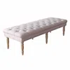 Hivvago Wooden Bench With Button Tufted Fabric Upholstered Seat And Turned Legs, Cream In White