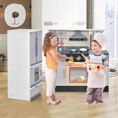Hivvago Wooden Chef Play Kitchen And Refrigerator With Realistic Range Hood And Roaster In White