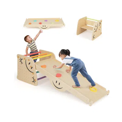 Hivvago Wooden Climbing Toy Triangle Climber Set With Seesaw