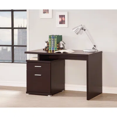 Hivvago Wooden Contemporary Desk With Cabinet, Brown