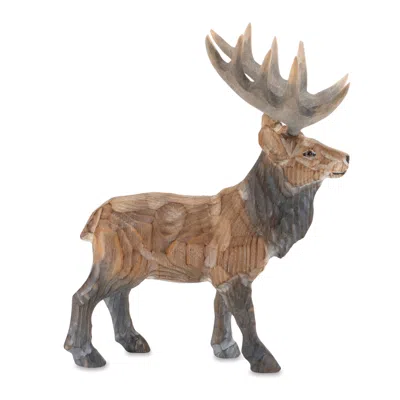 Hivvago Wooden Deer Figurine In Brown