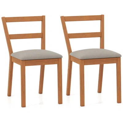 Hivvago Wooden Dining Chair Set Of 2 Farmhouse Kitchen Chair With Upholstered Seat-brown