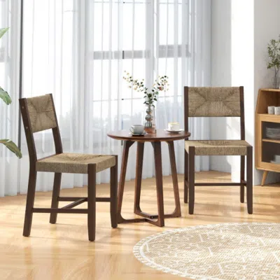 Hivvago Wooden Dining Chair Set Of 2 For Kitchen Dining Room-brown In Black