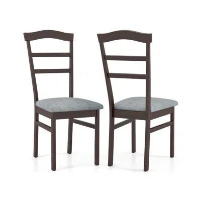 Hivvago Wooden Dining Chair Set Of 2 Linen Fabric Upholstered Kitchen Chairs Farmhouse Side Accent Chairs