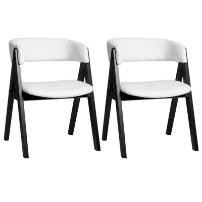 Hivvago Wooden Dining Chair Set Of 2 Mid-century Modern Sherpa Upholstered Kitchen Dining Room Chairs