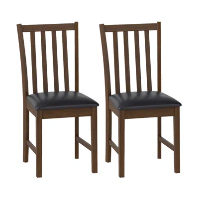 Hivvago Wooden Dining Chair Set Of 2 With Rubber Wood Frame And Padded Seat In Brown