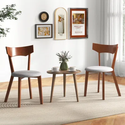 Hivvago Wooden Dining Chair Set Of 2 With Rubber Wood Legs And Padded Seat Cushion In Brown