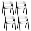 Hivvago Wooden Dining Chair Set Of 4 Mid-century Modern Sherpa Upholstered Kitchen Dining Room Chairs In Black