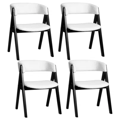 Hivvago Wooden Dining Chair Set Of 4 Mid-century Modern Sherpa Upholstered Kitchen Dining Room Chairs In Black