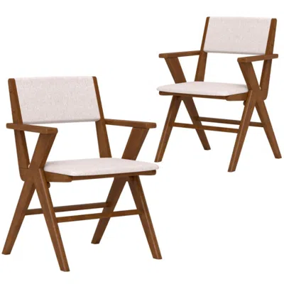 Hivvago Wooden Dining Chair With Rubber Wood Frame Set Of 2-walnut In White