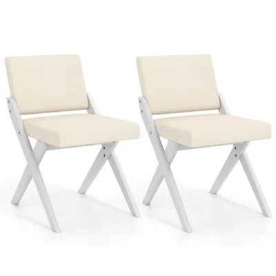 Hivvago Wooden Dining Chairs Of 2 With Rubber Wood Frame And Padded Cushions-white