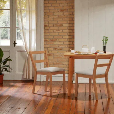 Hivvago Wooden Dining Chairs With Plush Cushions For Farmhouse Style Interiors - Set Of 2 In Neutral