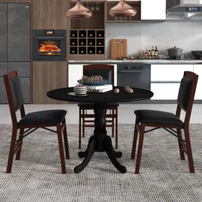 Hivvago Wooden Dining Table With Round Tabletop And Curved Trestle Legs-black