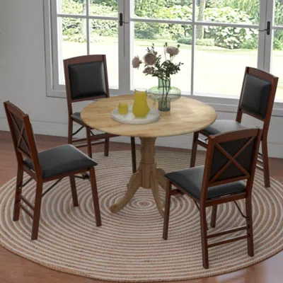 Hivvago Wooden Dining Table With Round Tabletop And Curved Trestle Legs-natural