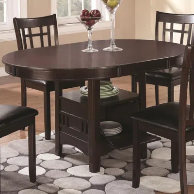 Hivvago Wooden Dining Table With Storage Compartment, Espresso Brown