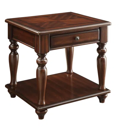Hivvago Wooden End Table With 1 Drawer And 1 Bottom Shelf, Walnut Brown