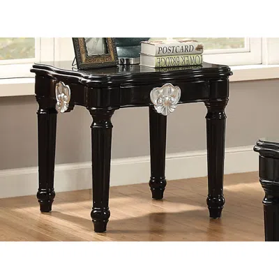 Hivvago Wooden End Table With Contrast Carved Motif Turned Legs, Black
