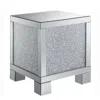 Hivvago Wooden End Table With Infused Crystals On Mirrored Panel, Silver And Clear In Gray