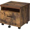 Hivvago Wooden File Cabinet With Open Compartment And Drawer, Oak Brown And Black