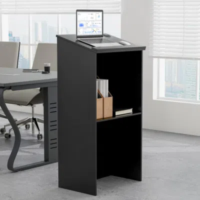 Hivvago Wooden Floor Standing Podium Speaking Lectern-black