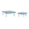 Hivvago Wooden Floral Bird Pedestal Tray (set Of 2) In Multi