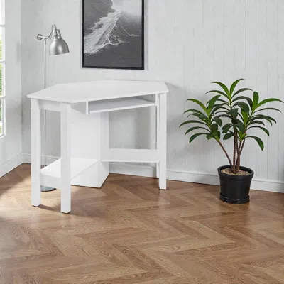 Hivvago Wooden Home Office Corner Desk With Pull-out Keyboard Shelf In White