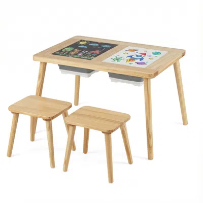 Hivvago Wooden Kids Activity Table Set With 2 Foldable Storage Bins