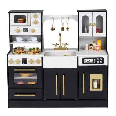Hivvago Wooden Kids Kitchen Playset With Realistic Lights And Sounds