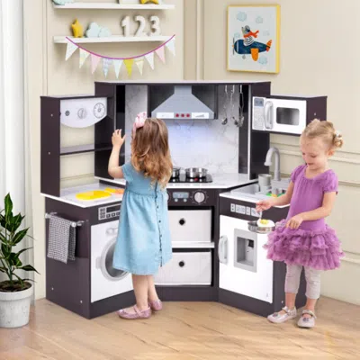 Hivvago Wooden Kids Play Kitchen Playset With Realistic Lights And Sounds-coffee